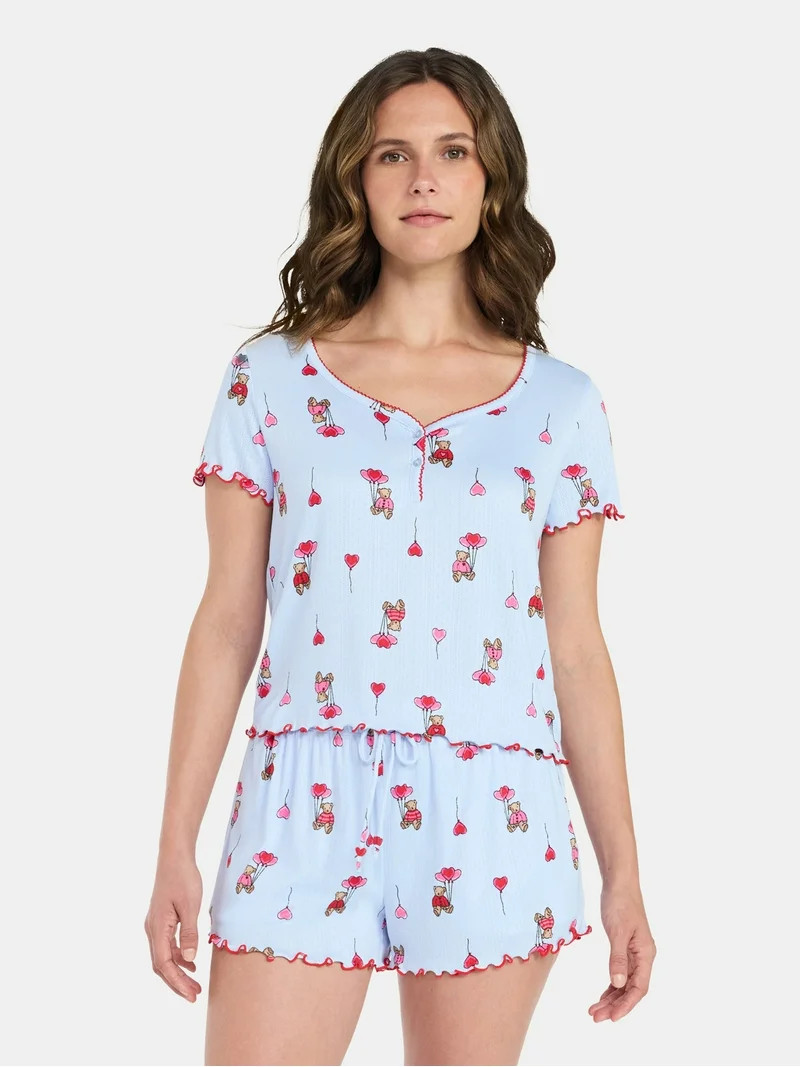 Valentine's Day Women's Knit Henley Top and Shorts Pajama Set from Way to Celebrate, 2-Piece, Siz... | Walmart (US)