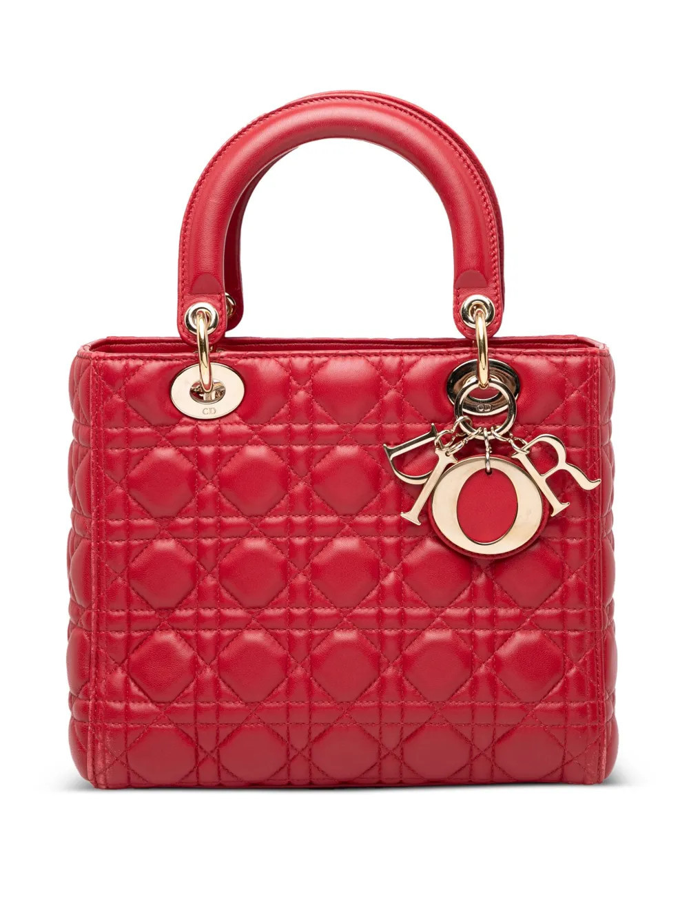 Christian Dior Pre-Owned 2013 Medium Lambskin Cannage Lady Dior satchel - Red | Farfetch Global