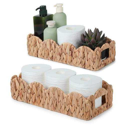 YANGQIHOME Toilet Paper Basket, Water Hyacinth Toilet Tank Basket for storage, Scalloped Baskets for Bathroom Decor, Bedroom Nursery Room Kitchen, 2 pack | Amazon (US)