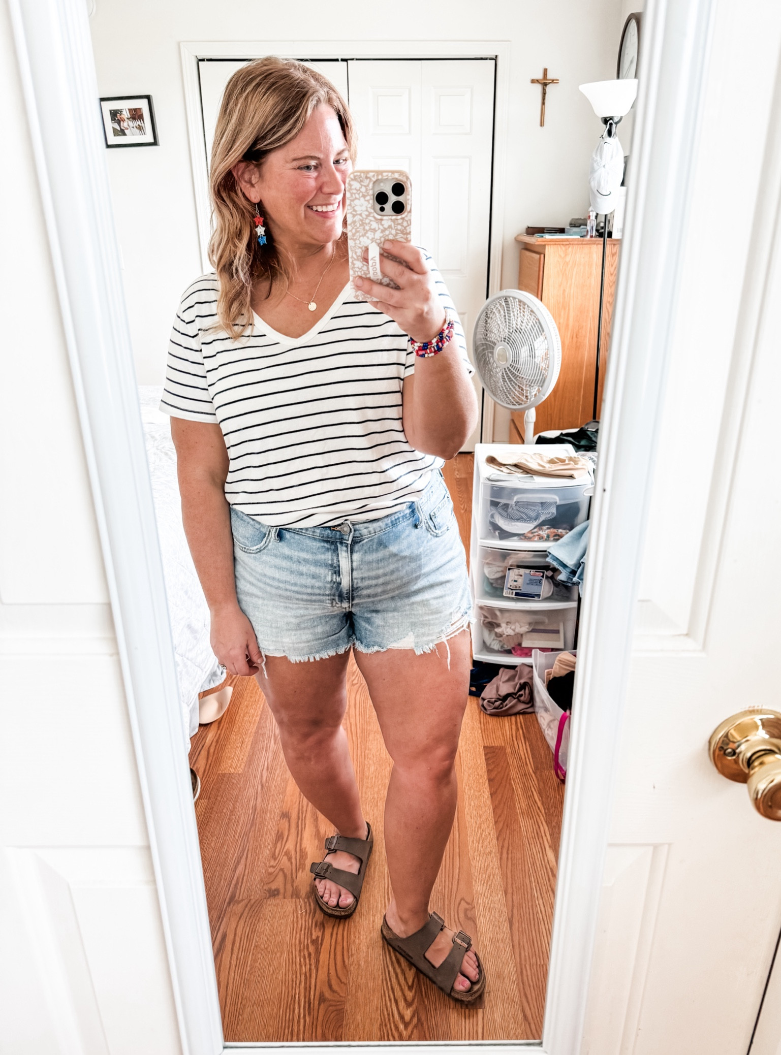 4th of July outfit! Wearing a large in the tee and an XL in shorts 

Memorial Day
Patriotic outfit
Navy & white striped tee
Denim shorts 

#LTKSeasonal #LTKMidsize #LTKSummerSales