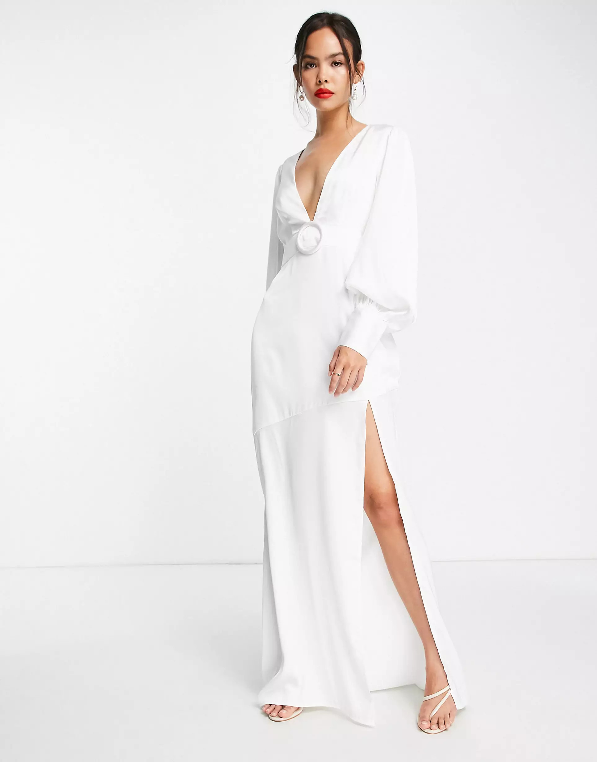 Pretty Lavish Bridal belted satin maxi dress in ivory | ASOS (Global)