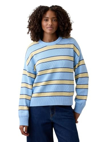 GAP Womens Cotton Crewneck Sweater Blue/Yellow Stripe L | Amazon (US)