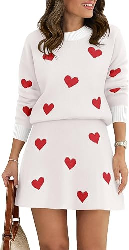 Tankaneo Womens Skirt 2 Piece Sweater Set Long Sleeve Crewneck Sweaters Pleated Mini Skirt Knit L... | Amazon (US)
