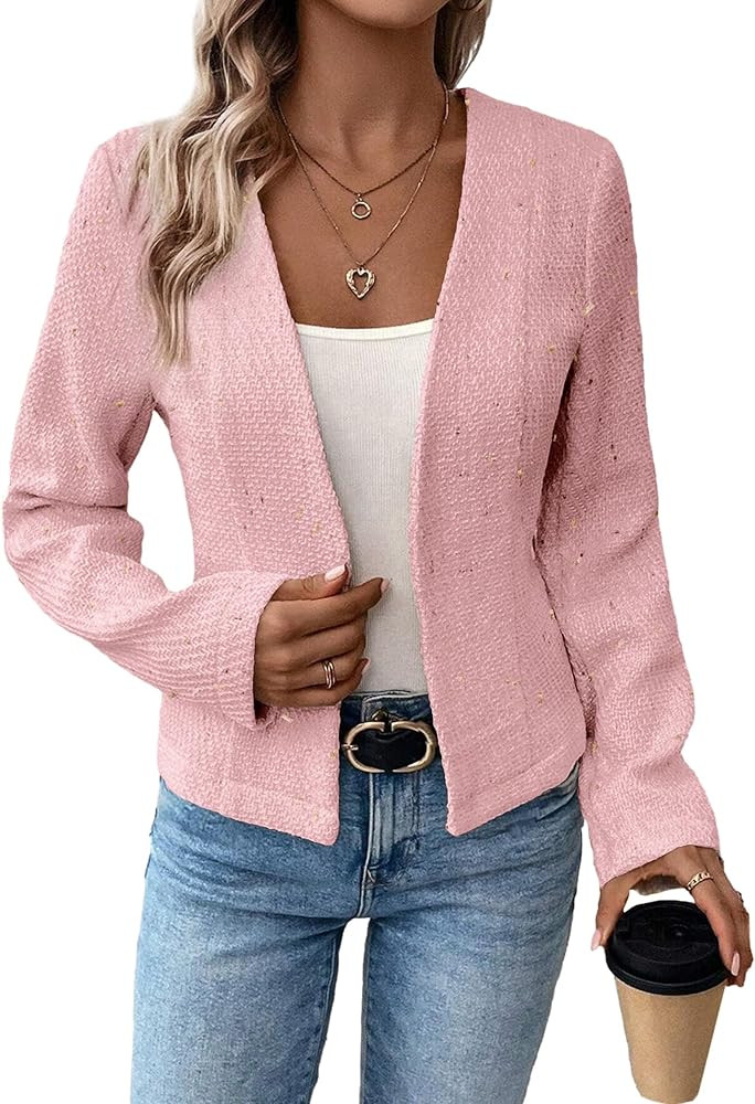 2024 Womens Cropped Blazer Jacket Fashion Casual Elegant Fitted Collarless Fully Lined Open Front... | Amazon (US)
