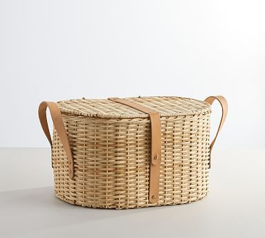 Austin Natural Woven Basket with Lid | Pottery Barn (US)