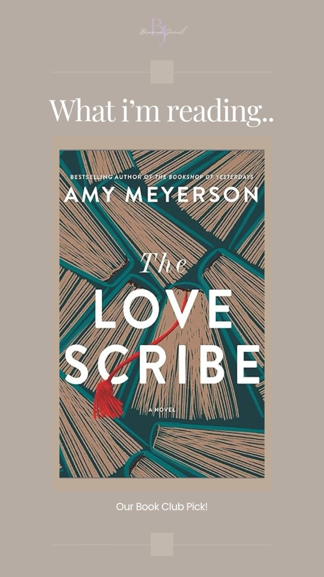 Currently reading The Love Scribe by Amy Meyerson—our latest book club pick! Excited to dive into this magical story and see where it takes me. Have you read it yet? 📖✨ #BiancaJanel  #CurrentRead #TheLoveScribe #BookClubRead #LTKBookClub #FictionLover #CozyReads #Bookstagram #WeekendReading #LTKFinds #ReadingForFun #LiteraryEscape #BookshelfGoals 

#LTKOver40 #LTKFindsUnder50