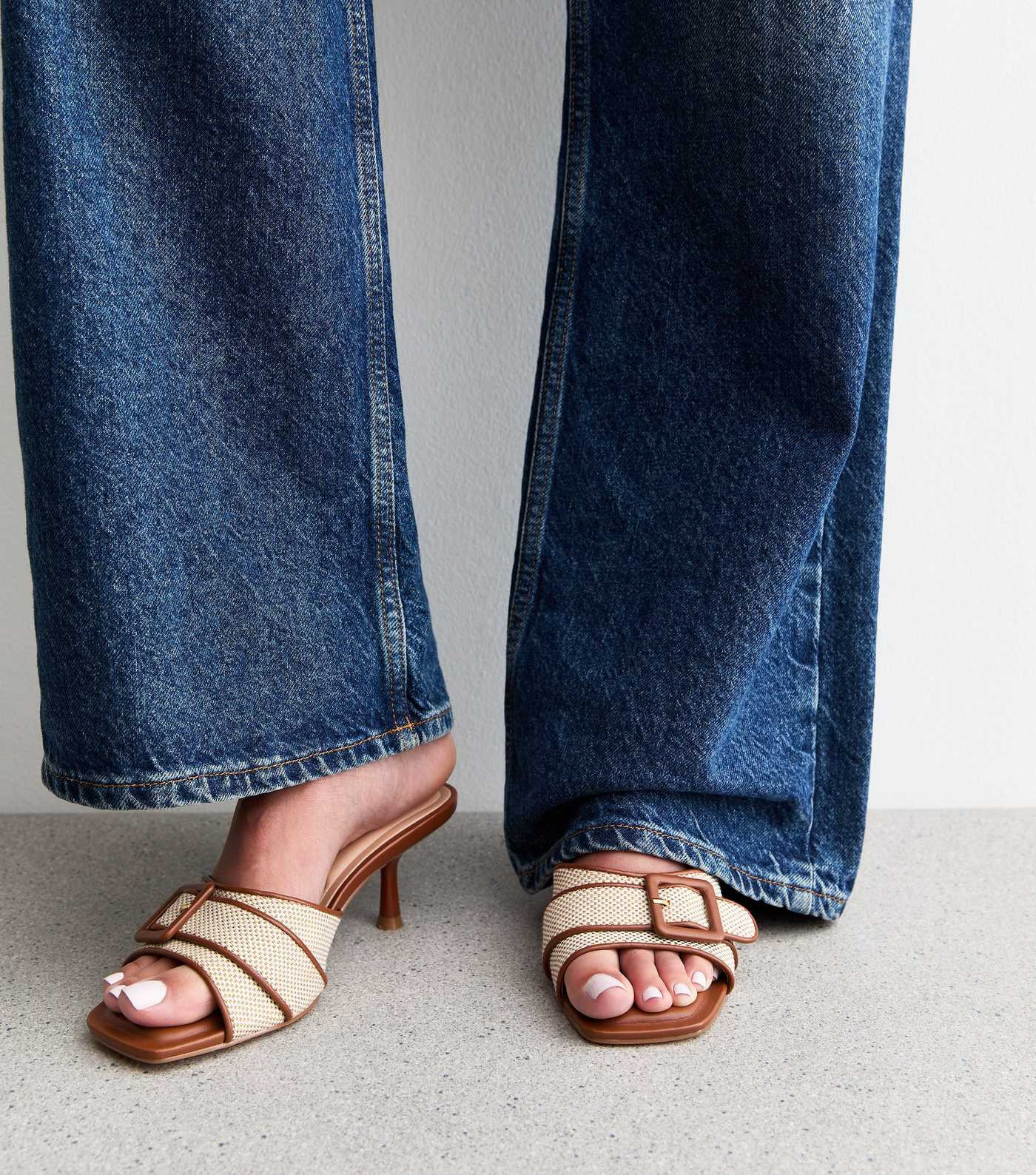 Cream Raffia Heeled Mules | New Look | New Look (UK)
