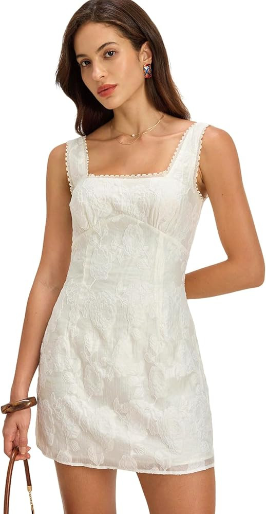 RIHOAS Plaid Gingham Mini Dress, Square Neck Spaghetti Strap A-Line Retro Dress for Spring Summer... | Amazon (US)