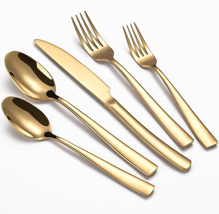 40-Piece Gold Silverware Set, Heavy Duty Stainless Steel Flatware Cutlery Set Service for 8, Food... | Amazon (US)