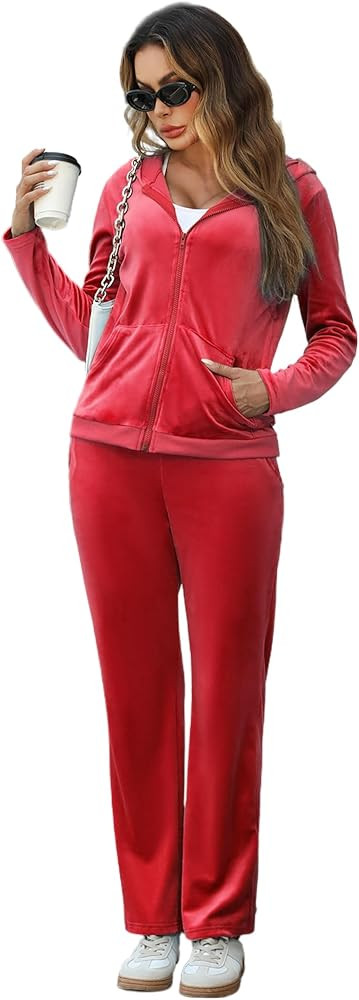 Marvmys Velour Tracksuit Womens 2 Piece Outfits Velvet Sweatsuit Jogging Suit Full Zip Up Hoodie ... | Amazon (US)