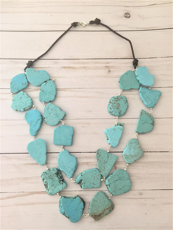 Layered Chunky Turquoise and Leather Cord Necklace Long | Etsy | Etsy (US)