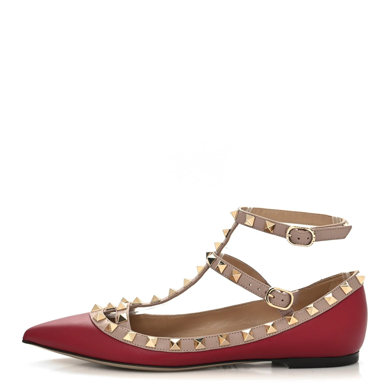 Calfskin Nappa Rockstud Cage Ballerina Flats 37 Scarlet Poudre | FASHIONPHILE (US)