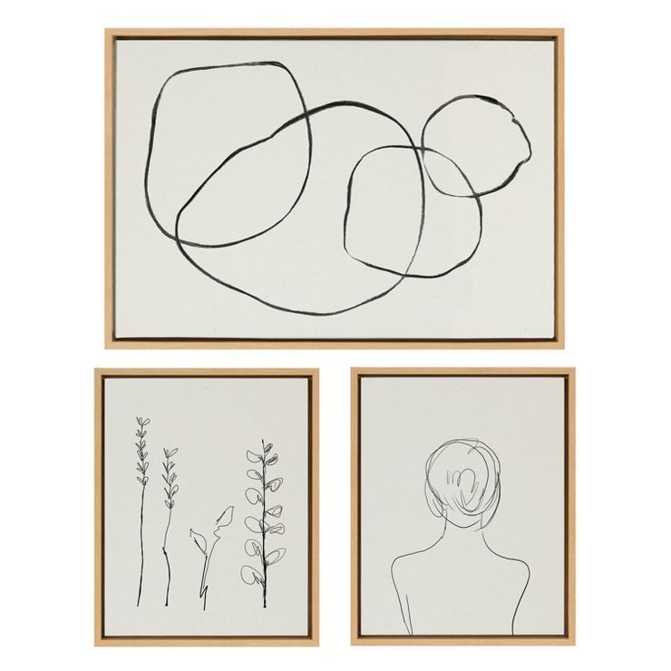 (Set of 3) 23" x 33" Sylvie Going in Circles and Minimalist Woman Framed Canvas Set Natural - Kat... | Target