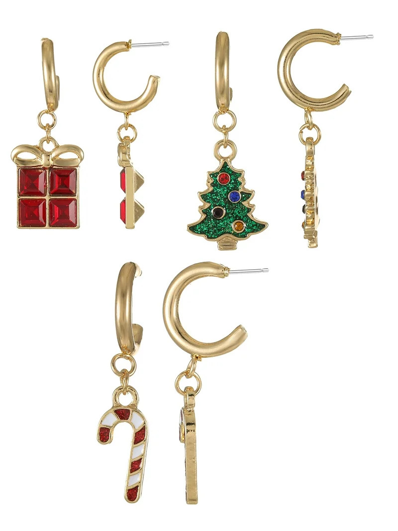 Holday Time Goldtone Hoop Earrings with Charms, 3 Pairs | Walmart (US)