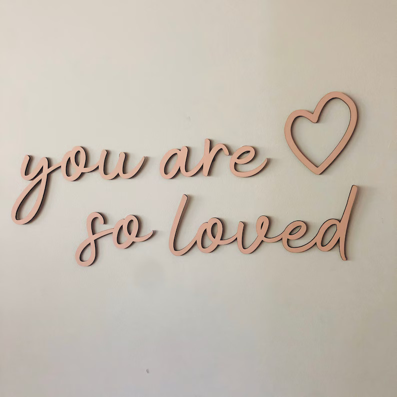 you are so loved nursery wooden wall script art AND HEART DECAL | Etsy (US)