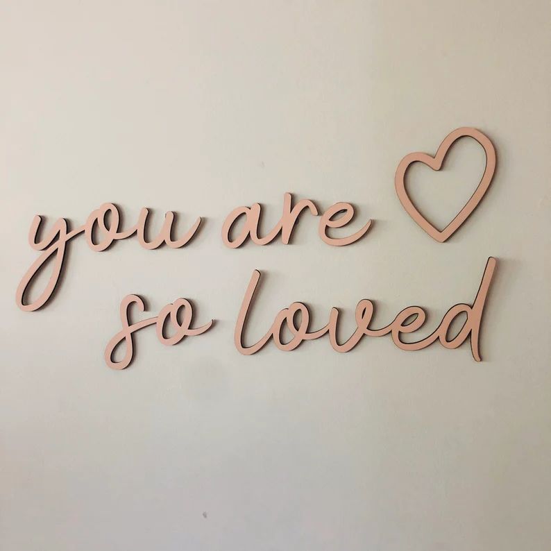 you are so loved nursery wooden wall script art AND HEART DECAL | Etsy (US)