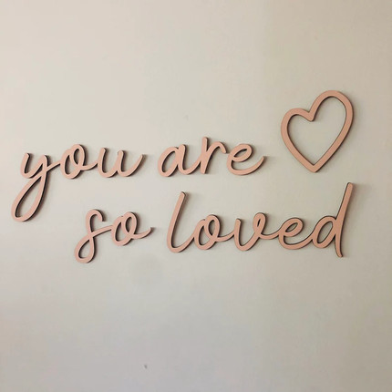 you are so loved nursery wooden wall script art AND HEART DECAL
