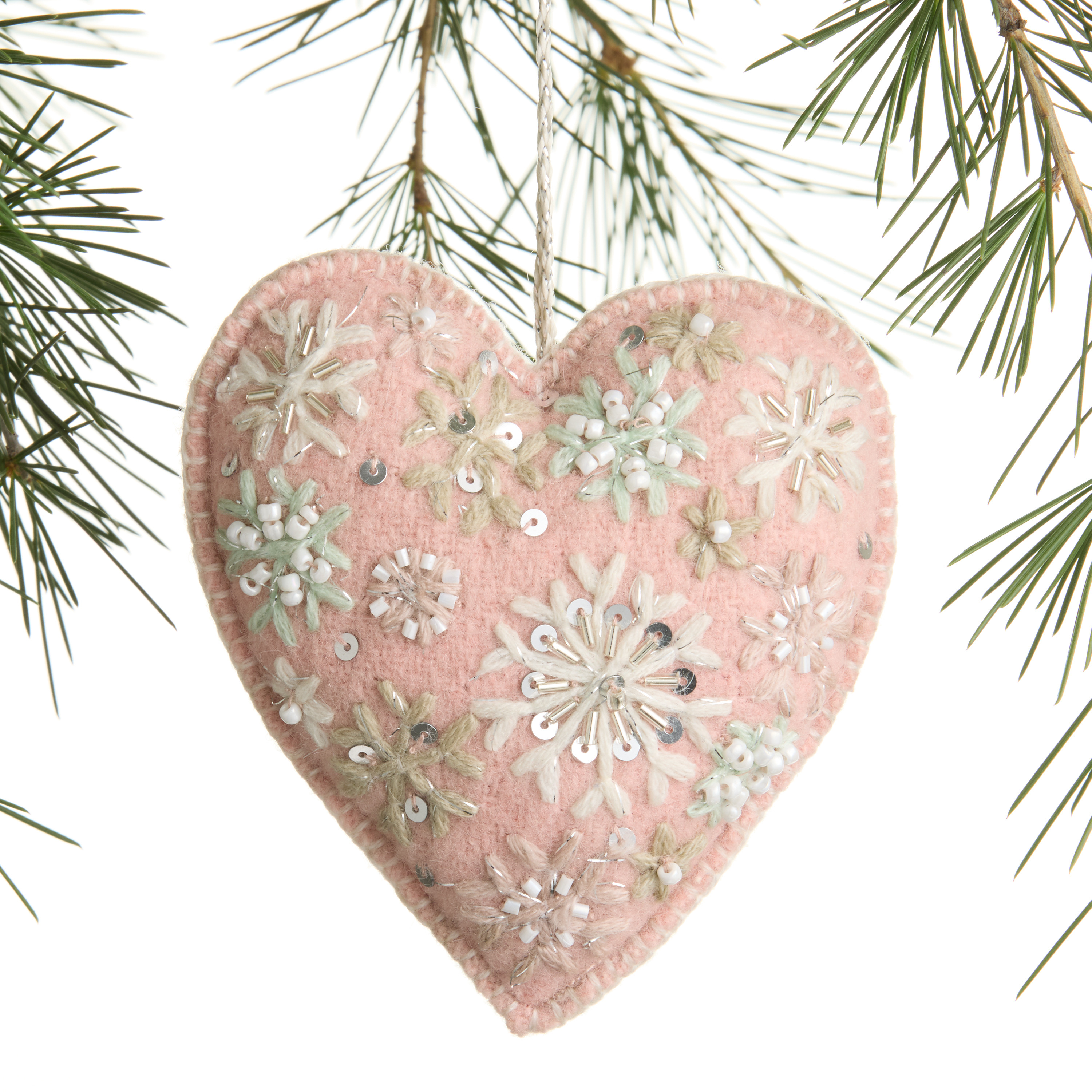 Pink Embroidered Fabric Heart Ornament | World Market