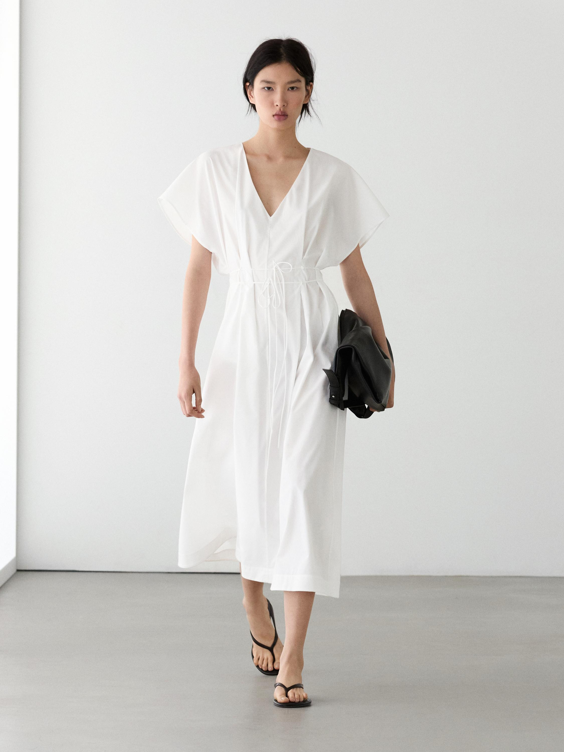 Poplin flounce midi dress | Massimo Dutti UK