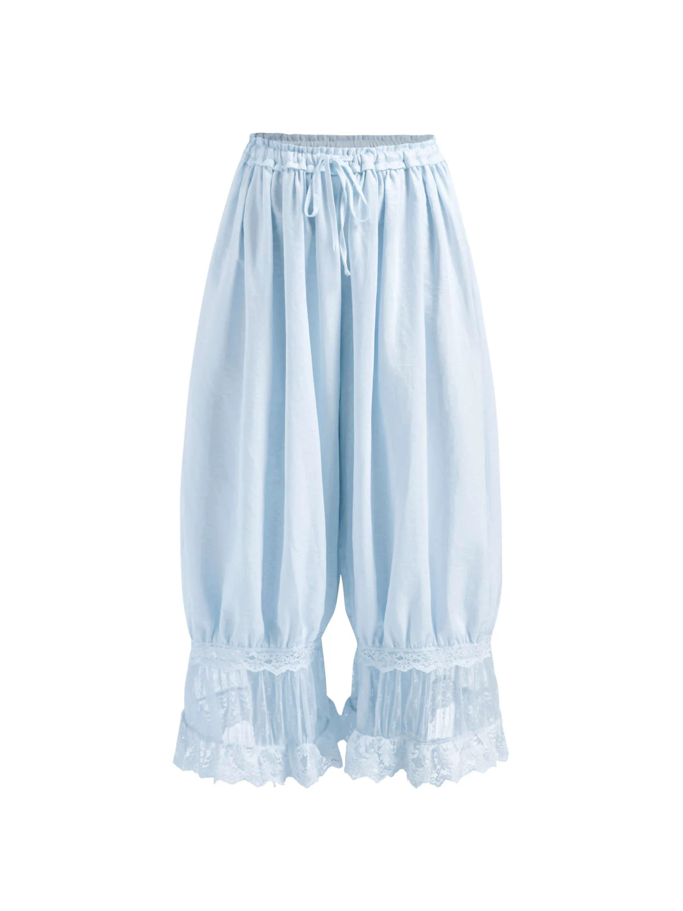 Mid Rise Lace Patched Drawstring Cropped Bloomer Pants | Cider