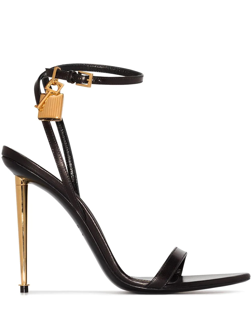 TOM FORD Padlock 105mm metallic heel sandals - Black | Farfetch Global