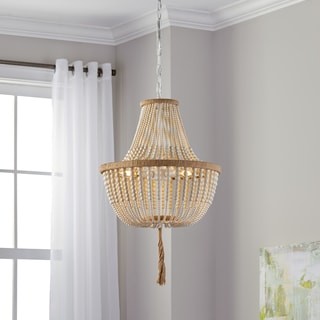 Safavieh Lighting 16.5-inch Lush Kristi 3-light Cream Beaded Pendant | Bed Bath & Beyond