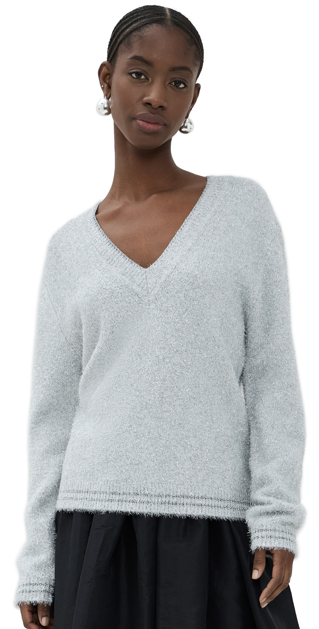Le Superbe Celestial Knit V Neck Sweater Silver Tinsel M | Shopbop
