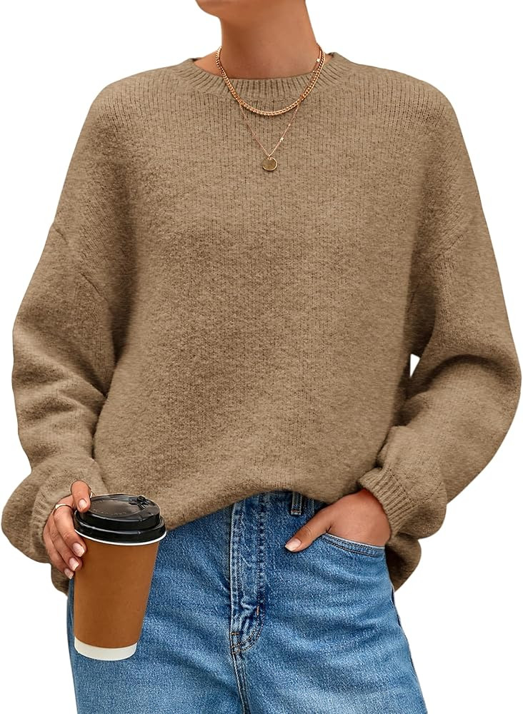 MASCOMODA Long Sleeve Crewneck Pullover Oversized Sweaters for Women Fall 2025 Casual Loose Fuzzy... | Amazon (US)
