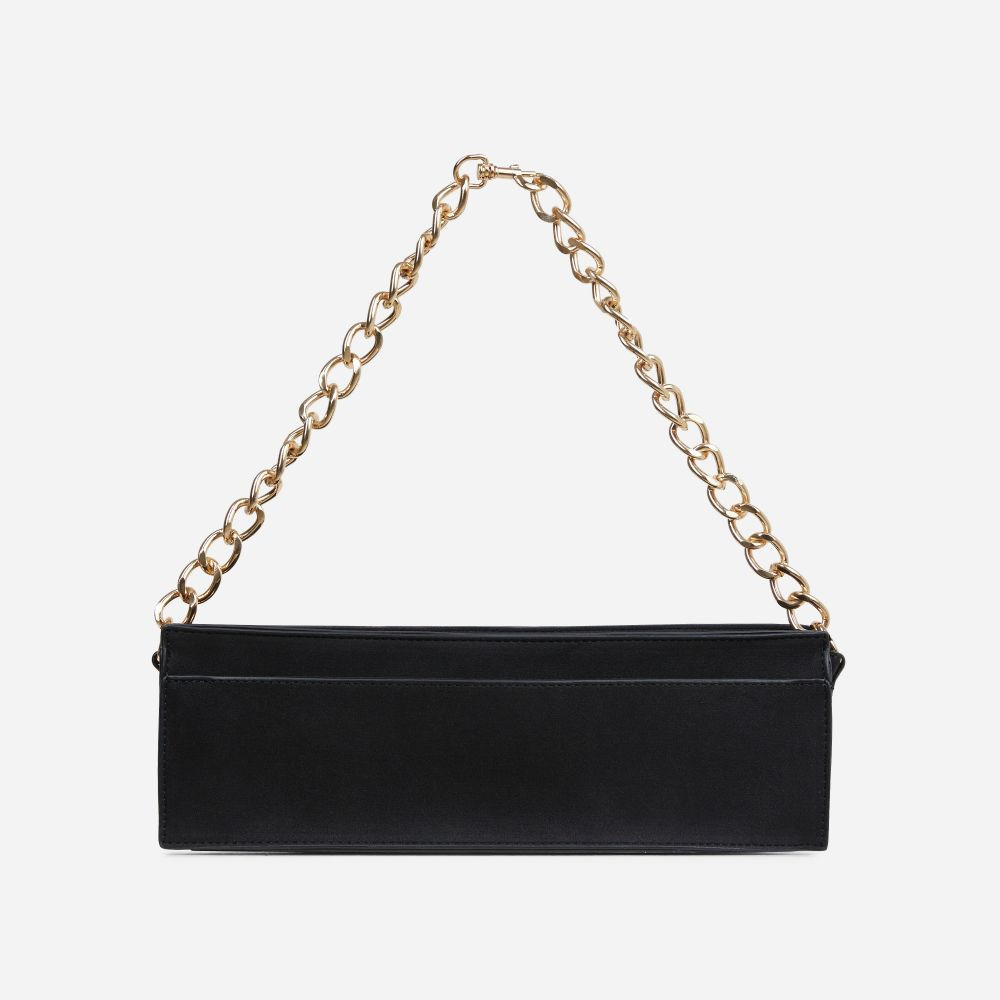 Lighter Chain Detail Rectangle Shaped Shoulder Bag In Black Faux Suede | EGO Shoes (US & Canada)