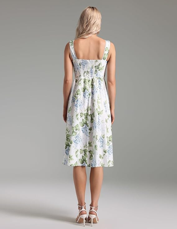 White Floral Dress for Women Square Collar Backless Dress Midi Slip Dress | Amazon (US)