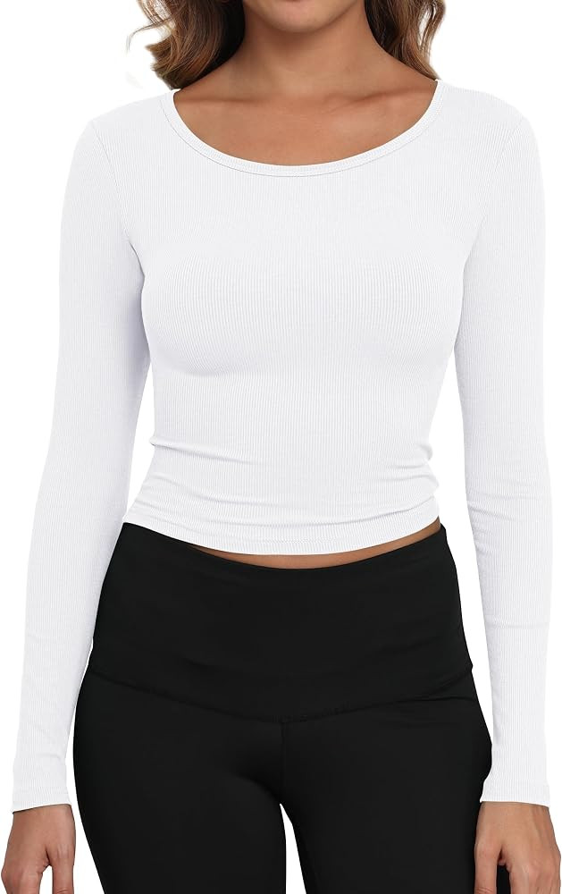 Artfish Women's Casual Basic Ribbed T-Shirts Slim Fitted Boat Neck Long Sleeve Crop Top | Amazon (US)