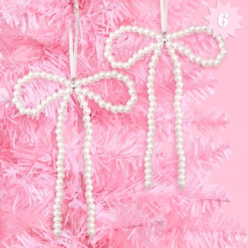 xo, Fetti Pearl Bow Ornament Set - 6 pcs | Girly Christmas Tree Decorations, Classy Holiday Party Supplies, Cute Winter Gift, Stocking Stuffer | Amazon (US)