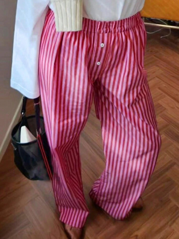 SHEIN EZwear Women's Casual Colorblock Striped Wide Leg Pants | SHEIN USA | SHEIN