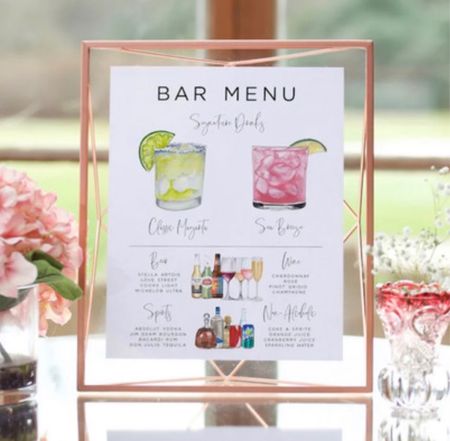 Bar menu 🥂

Cocktail hour | bar menu | personalized bar menu | happy hour | wedding planning | getting married | customized bar menu | bride to be | wedding planner 


#LTKstyletip #LTKunder50 #LTKwedding