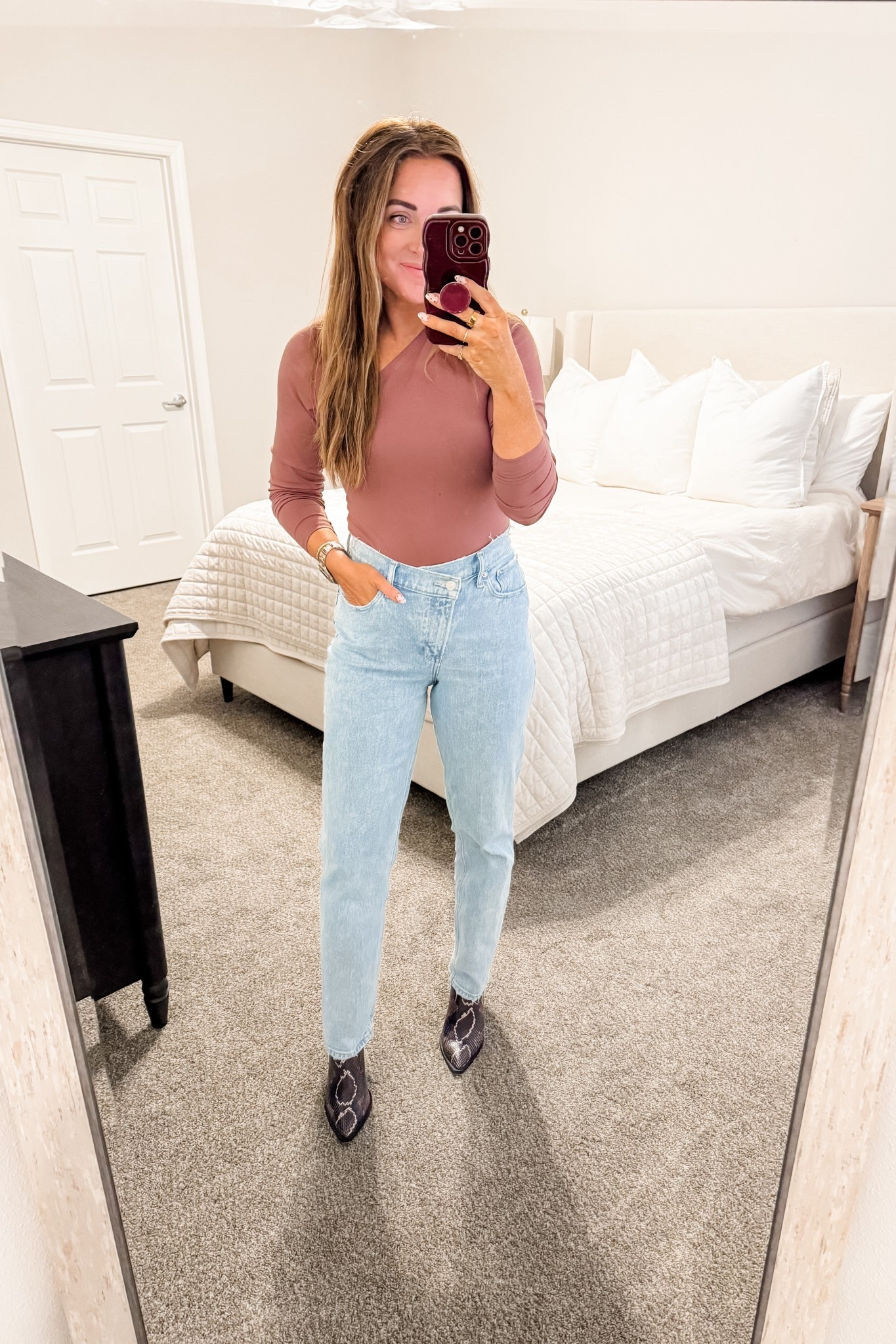 Top - M, denim - 28 (tts)
5’2” 140 lbs 
—
Abercrombie top | Abercrombie body suit | Abercrombie denim | Vince Camuto booties | Snake print | Snake skin | Poshmark finds 

#LTKSaleAlert #LTKootd #LTKWorkwear