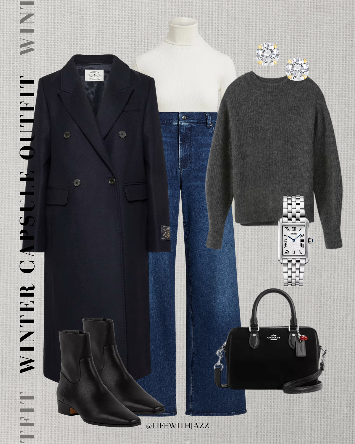  

Winter capsule 2026 

Cool tones / navy wool coat / gray sweater / wide leg blue jeans / black booties / wc26

 

#LTKSeasonal
