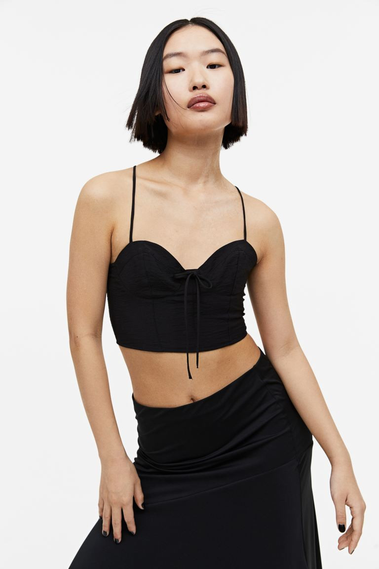 Bustier-style Crop Top - Black - Ladies | H&M US | H&M (US + CA)
