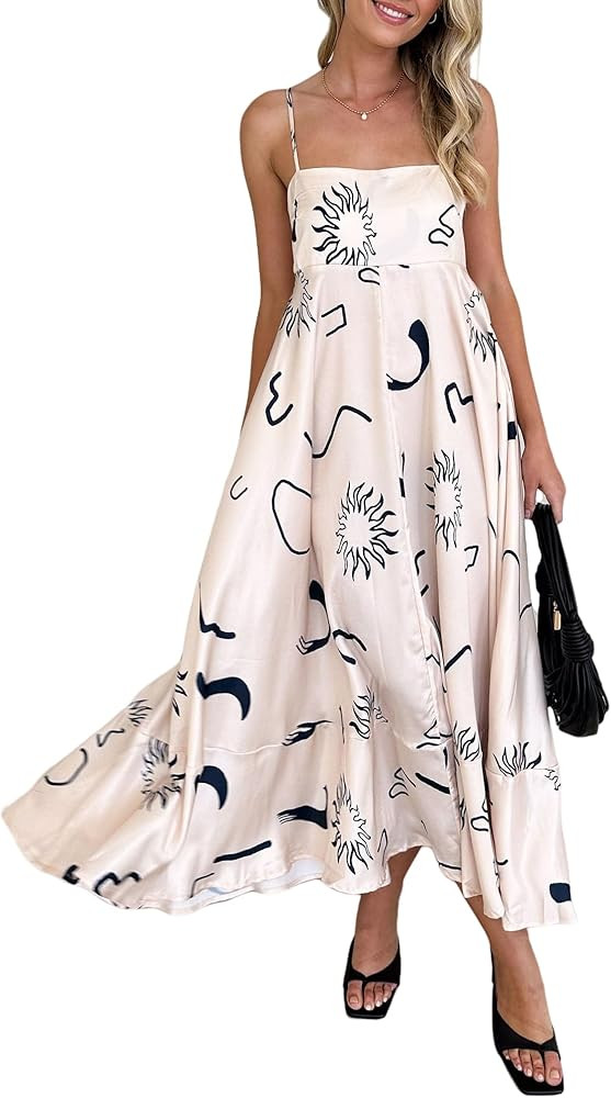 Women Boho Floral Maxi Dress Spaghetti Strap Smocked Back Flowy Dress Sleeveless Aline Long Sundr... | Amazon (US)