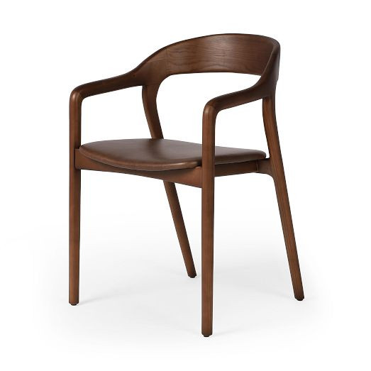Scooped Ash Wood Leather Dining Armchair | West Elm (US)