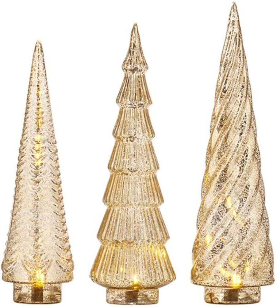 RAZ Imports 2021 Christmas Eve 14.25-inch Gold Mercury Glass Lighted Tree, Set of 3 | Amazon (US)