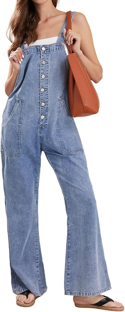 CHARTOU Casual Denim Jumpsuit for Women Overalls Wide Leg Jumpsuit Jeans Denim Bib Overalls Dunga... | Amazon (US)