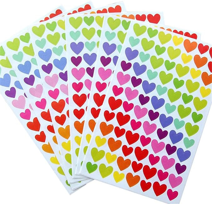 18 Sheets 1512 Pcs Colorful Heart Shape Self Adhesive Stickers, for Scrapbooking and Kid DIY Arts... | Amazon (US)