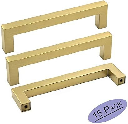goldenwarm Gold Cabinet Pulls Square Kitchen Hardware Handles - LSJ12GD160 Brushed Brass Pulls fo... | Amazon (US)