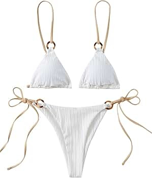 SheIn Women's 2 Piece Swimsuit Tie Side Bathing Suit Triangle String Bikini Sets Thong Bikini Swi... | Amazon (US)