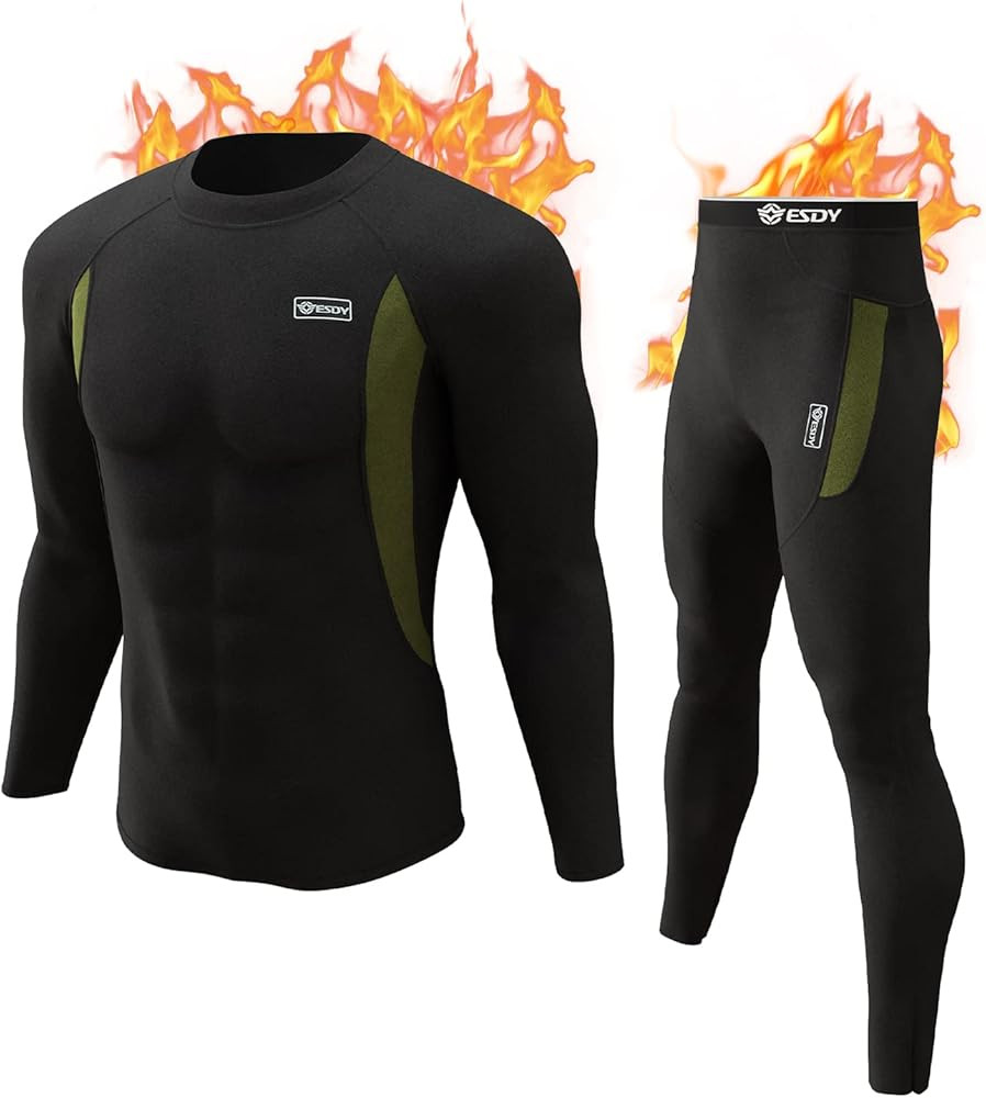 Thermal Underwear Set Winter Hunting Gear Sport Long Johns Base Layer Bottom Top Midweight | Amazon (US)