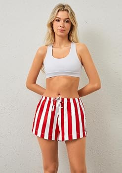 Women Striped Print Boxer Shorts Drawstring Low Rise Lounge Pajama Shorts Wide Leg Summer pj Shor... | Amazon (US)