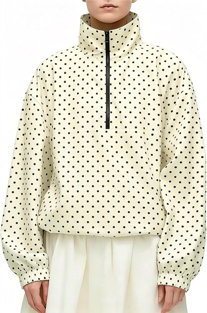 Womens Polka Dot Pullover Quarter Zip Cropped Tops with Pockets | Amazon (US)