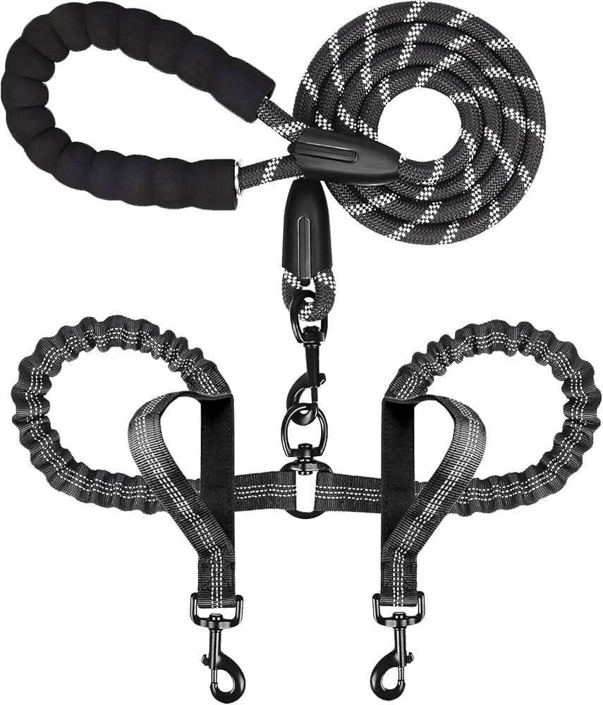 Double Dog Leash for Two Dogs, Heavy Duty Adjustable No Tangle, Bungee Retractable Split Multiple... | Amazon (US)