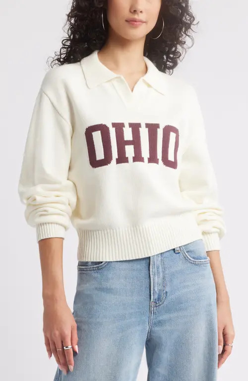 BP. Preppy Jacquard Johnny Collar Sweater in Ivory- Red Ohio at Nordstrom, Size X-Large | Nordstrom