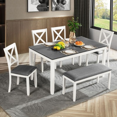 6-Piece Dining Table Set with Bench, Wood Dining Table Set for 6, Modern 6-Person Dining Table Set for Dining room, Kitchen | Target
